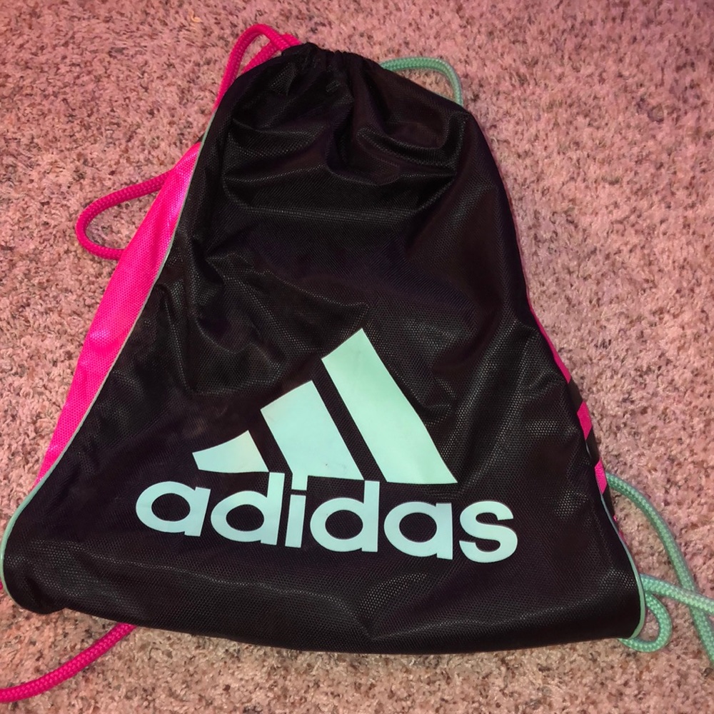 Adidas teal pink and black string pull bag